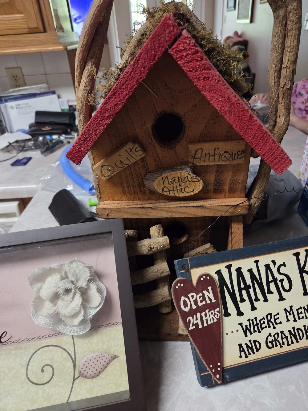 Nana Themed Decor Bundle. Bird House, Franed Art, Wooden Sign.